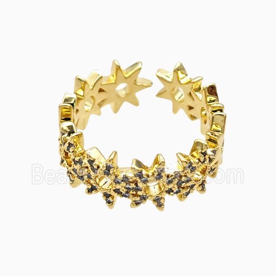 Copper Star Rings Pave Zirconia 18K Gold Plated