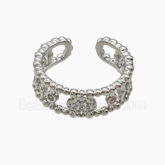 Copper Clover Rings Pave Zirconia Platinum Plated