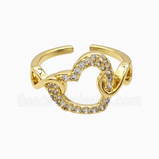 Copper Heart Rings Pave Zirconia 18K Gold Plated