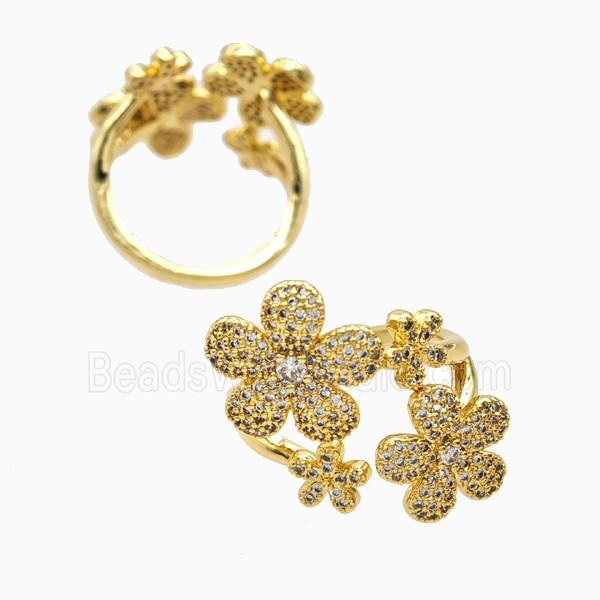 Copper Flower Rings Pave Zirconia 18K Gold Plated