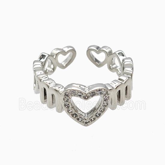 Copper Heart Rings Pave Zirconia Platinum Plated