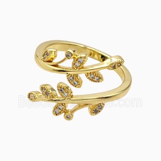 Copper Leaf Rings Pave Zirconia 18K Gold Plated