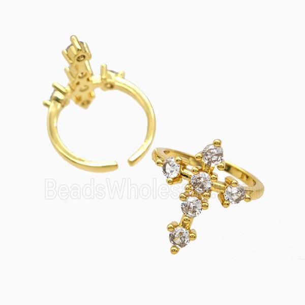 Copper Cross Rings Pave Zirconia 18K Gold Plated