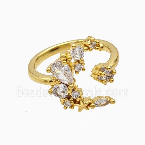 Copper Moon Rings Pave Zirconia 18K Gold Plated