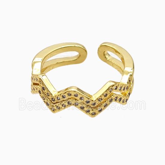Copper Rings Pave Zirconia Wave 18K Gold Plated
