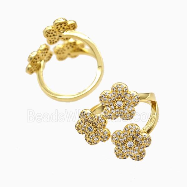 Copper Flower Rings Pave Zirconia 18K Gold Plated