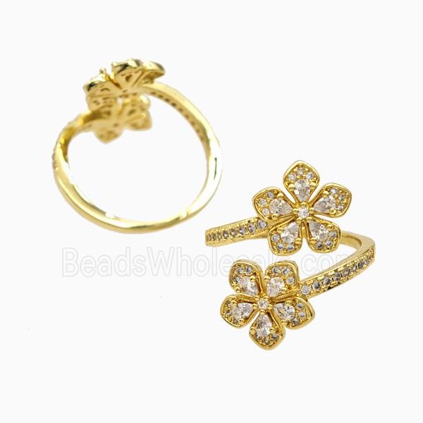 Copper Flower Rings Pave Zirconia 18K Gold Plated