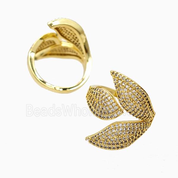 Copper Leaf Rings Pave Zirconia 18K Gold Plated