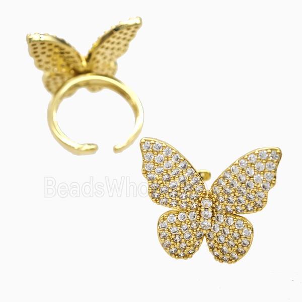 Copper Butterfly Rings Pave Zirconia 18K Gold Plated