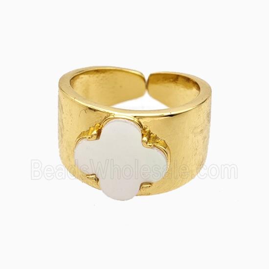 Copper Clover Rings Pave Shell 18K Gold Plated