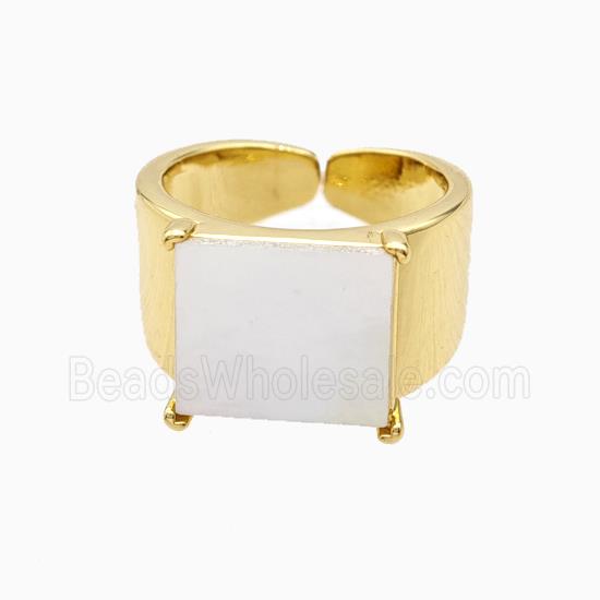 Copper Square Rings Pave Shell 18K Gold Plated