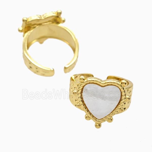 Copper Heart Rings Pave Shell 18K Gold Plated