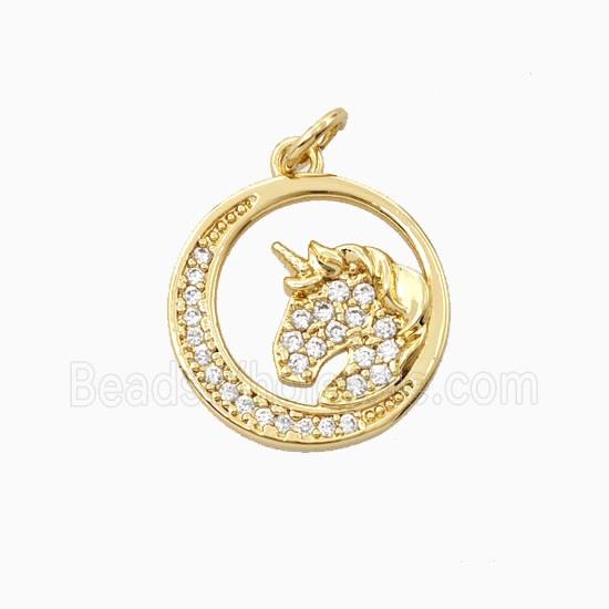 Copper Unicorn Pendant Pave Zirconia 18K Gold Plated