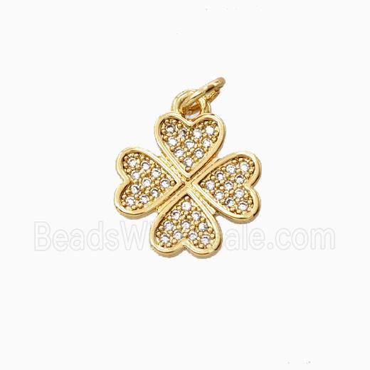 Copper Heart Clover Pendant Pave Zirconia 18K Gold Plated