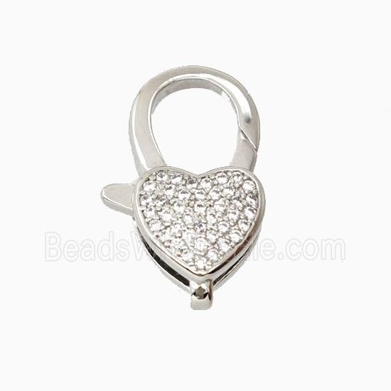 Copper Heart Lobster Clasp Pave Zirconia Platinum Plated