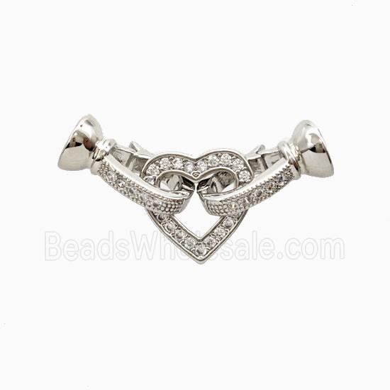 Copper Heart Connector Clasp Pave Zirconia Platinum Plated