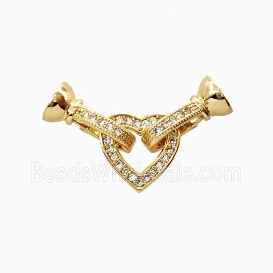 Copper Heart Connector Clasp Pave Zirconia 18K Gold Plated