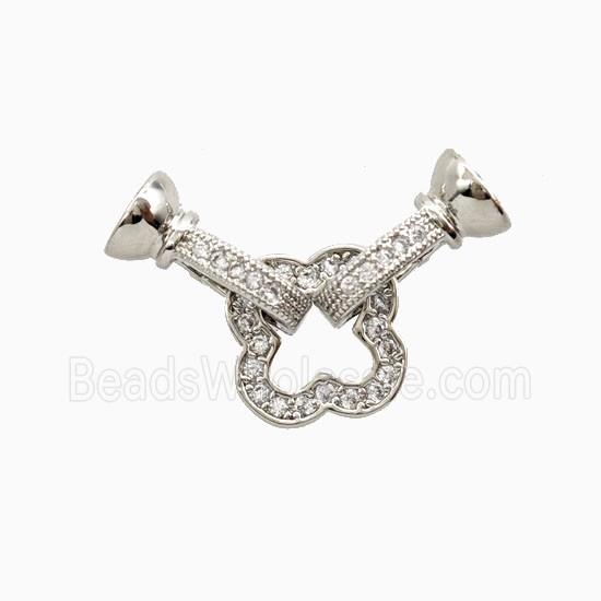 Copper Clover Connector Clasp Pave Zirconia Platinum Plated