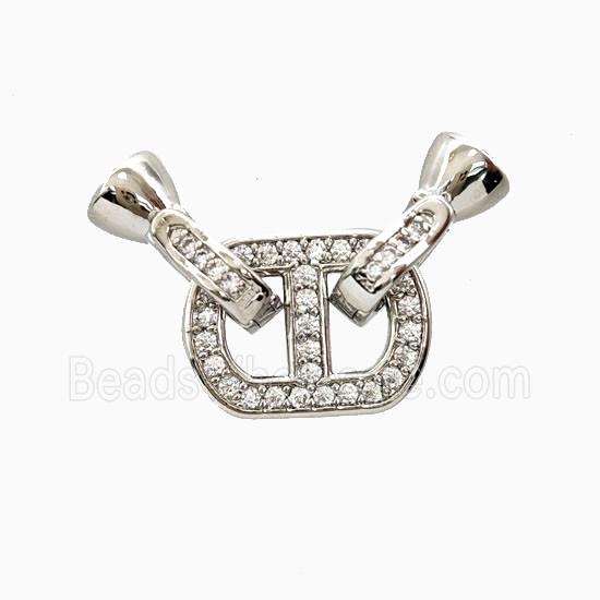 Copper Connector Clasp Pave Zirconia Platinum Plated