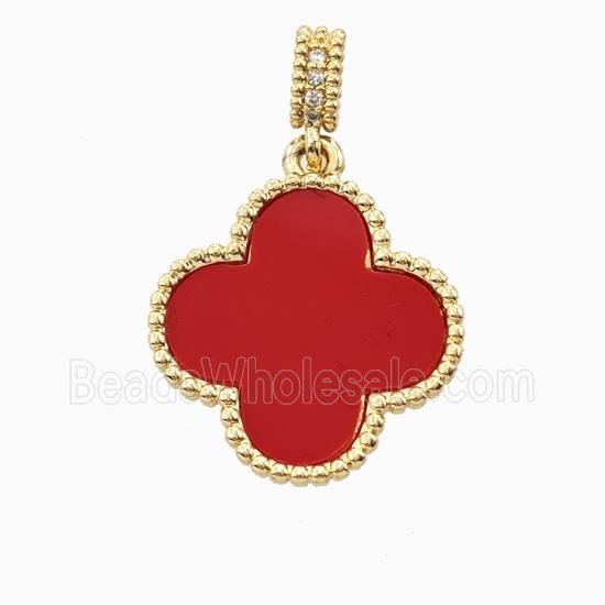 Copper Clover Pendant Pave Shell 18K Gold Plated