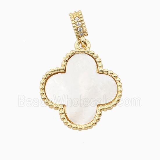 Copper Clover Pendant Pave Shell 18K Gold Plated