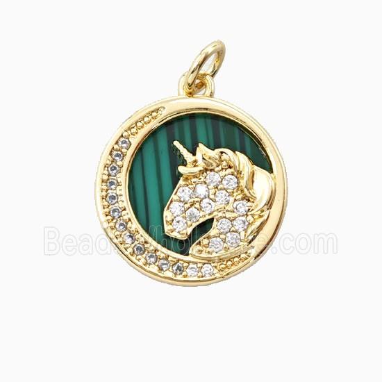 Copper Unicorn Pendant Pave Zirconia Moon 18K Gold Plated