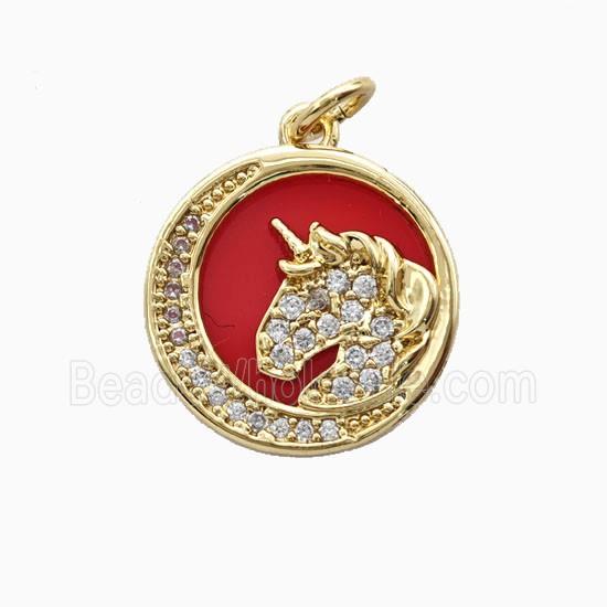 Copper Unicorn Pendant Pave Zirconia Moon 18K Gold Plated