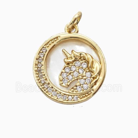 Copper Unicorn Pendant Pave Zirconia Moon 18K Gold Plated