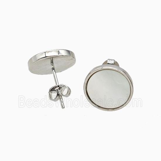 Copper Stud Earrings Pave Shell Platinum Plated