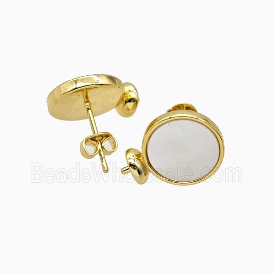 Copper Stud Earrings Pave Shell 18K Gold Plated