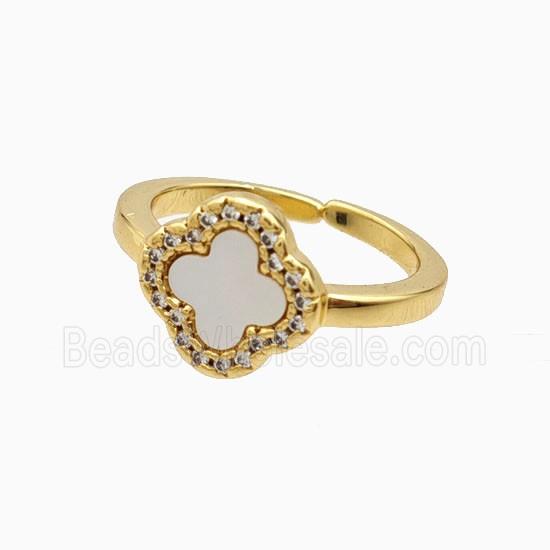 Copper Clover Rings Pave Zirconia Shell 18K Gold Plated
