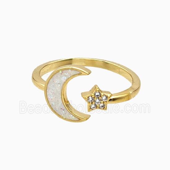 Copper Star Moon Rings Pave Zirconia Fireopal 18K Gold Plated