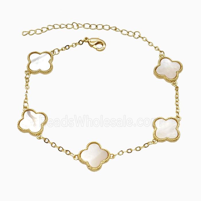 Copper Clover Bracelet Pave Shell 18K Gold Plated