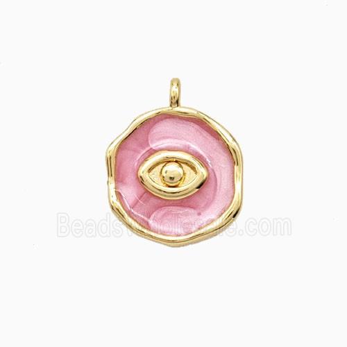 Copper Eye Pendant Pink Enamel 18K Gold Plated