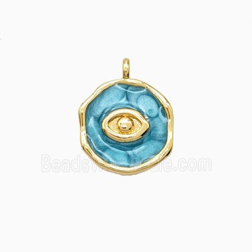 Copper Eye Pendant Green Enamel 18K Gold Plated