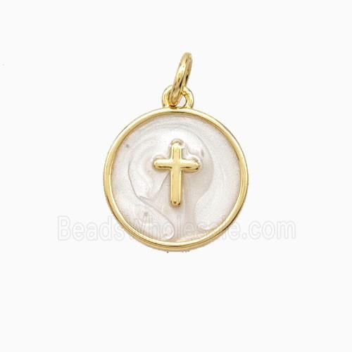 Copper Cross Pendant White Enamel 18K Gold Plated