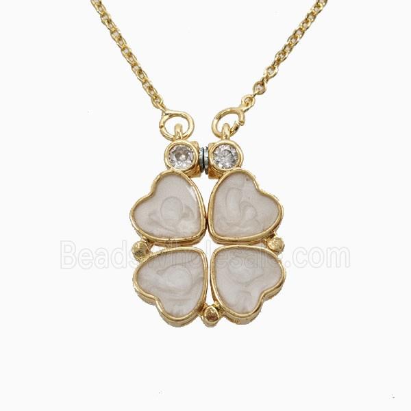 Copper Heart Clover Necklace Enamel Gold Plated