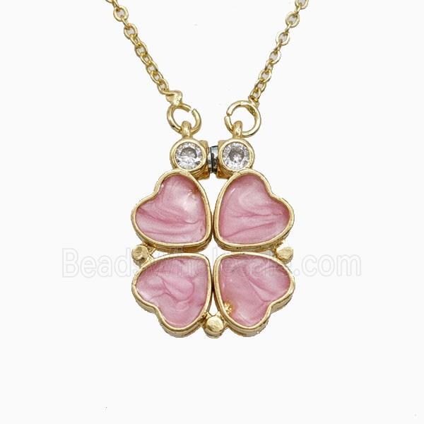 Copper Heart Clover Necklace Enamel Gold Plated