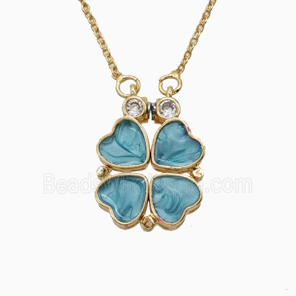 Copper Heart Clover Necklace Enamel Gold Plated