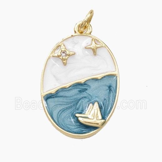 Copper Sailboat Pendant Star Enamel Oval Gold Plated
