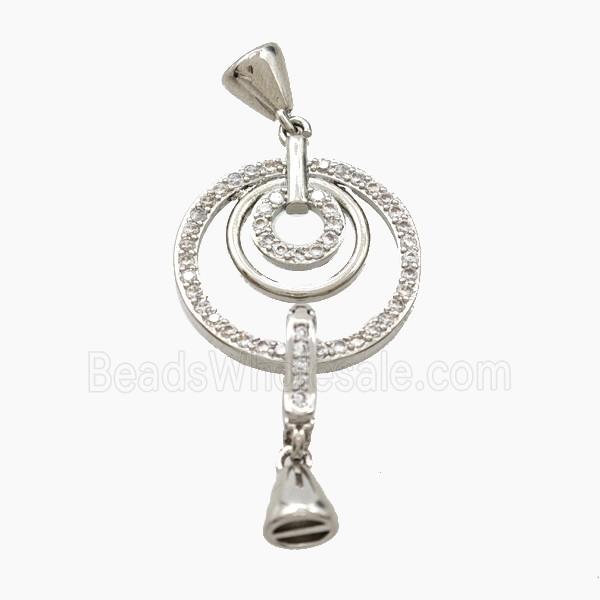 Copper Circle Pendant Pave Zirconia With Bail Platinum Plated