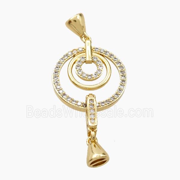 Copper Circle Pendant Pave Zirconia With Bail Gold Plated