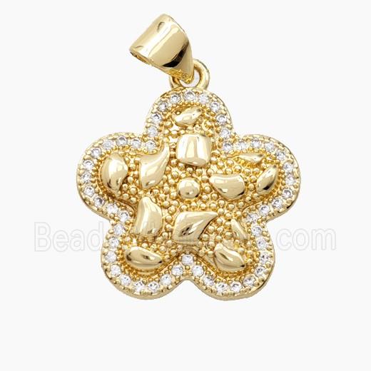 Bohemia Style Copper Flower Pendant Pave Zirconia Gold Plated