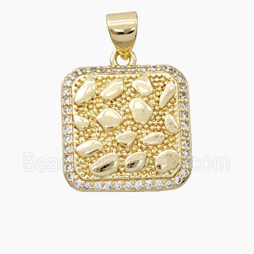 Bohemia Style Copper Square Pendant Pave Zirconia Gold Plated