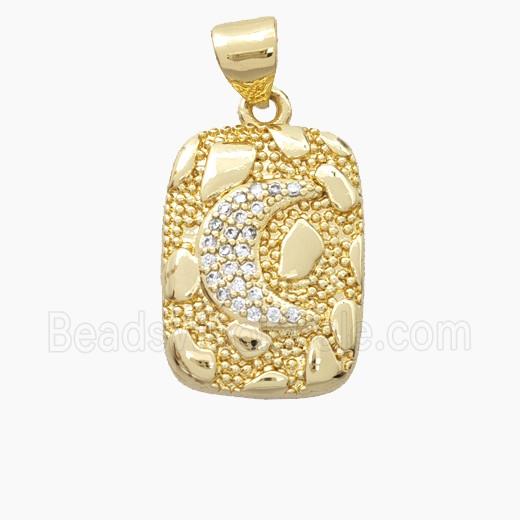 Bohemia Style Copper Rectangle Moon Pendant Pave Zirconia Gold Plated