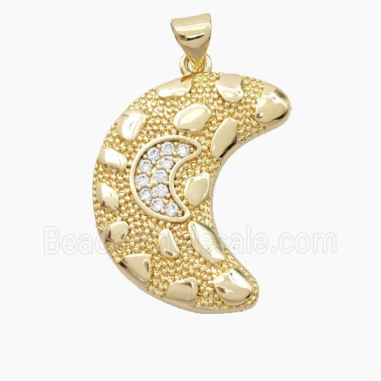 Bohemia Style Copper Moon Pendant Pave Zirconia Gold Plated