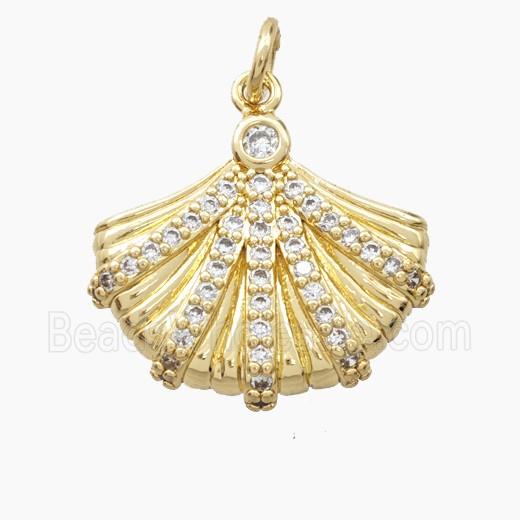 Copper Fan Pendant Pave Zirconia Gold Plated