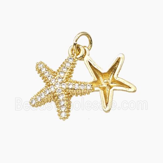 Copper Starfish Pendant Pave Zirconia Gold Plated