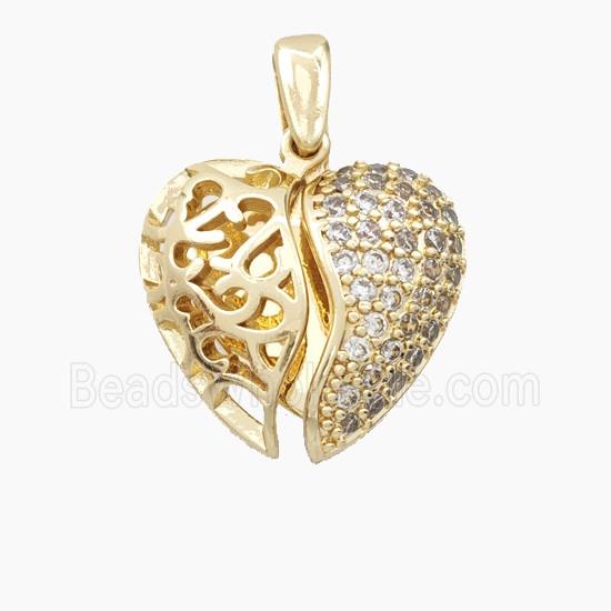 Copper Heart Pendant Pave Zirconia Gold Plated