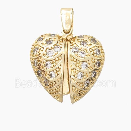 Copper Heart Pendant Pave Zirconia Gold Plated